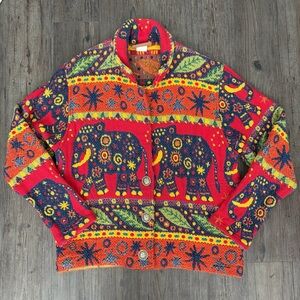 VINTAGE PAINTED PONY 100% COTTON ELEPHANT TAPESTRY JACKET MULTI WOMEN'S M/L